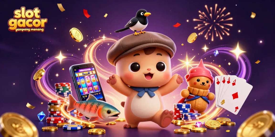 Engage in slot gacor gampang menang with vibrant 3D cartoon characters and dynamic casino elements.