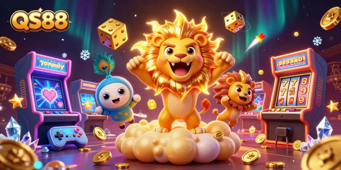 Experience vibrant gaming action with QS88's colorful characters and casino elements
