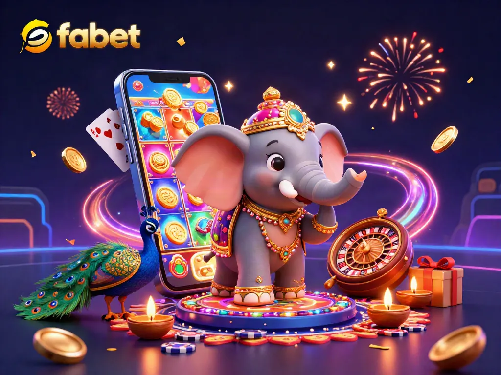 Spin winning reels with fabet's vibrant online casino experience featuring elephants, peacocks, and festive decor