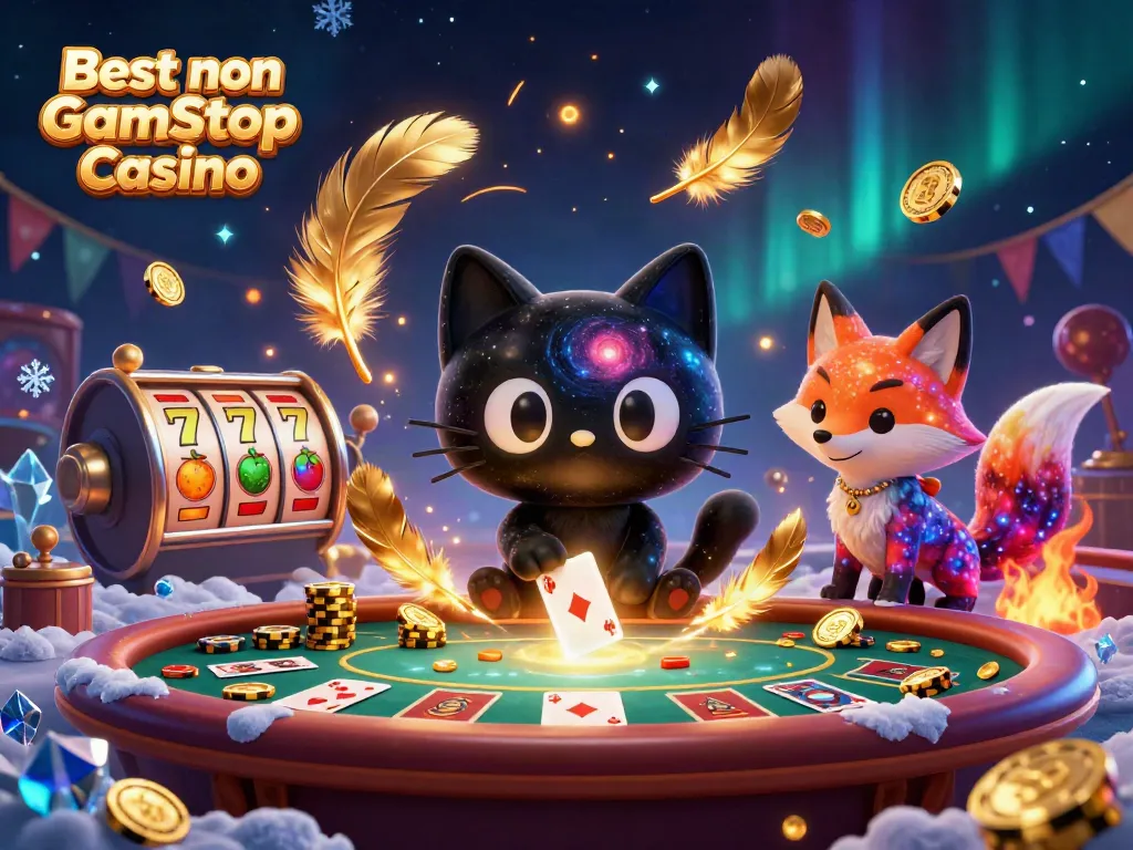 Spin to win at the Best non Gamstop Casino with a 3D black hole cat and vibrant cosmic settings.