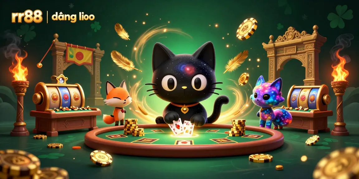 Experience casino excitement with rr88 | đăng nhập showcasing a cosmic table, players, and golden chips.